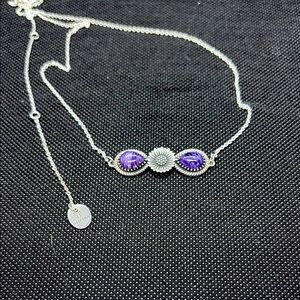 Charoite Bar Necklace with Sterling Silver Sunflower. 16-22”
